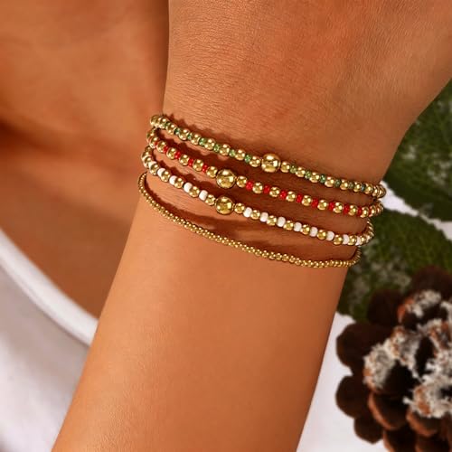 Matching Bracelets for Couple,Gold Silver Beaded Heart Couples Bracelets,Raomantic Relationship Promise Jewelry Gifts for Her - color: Christmas1