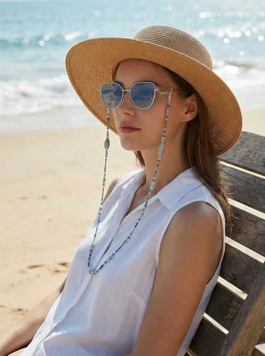 Damanse Beaded Glasses Chain,Eyeglass & Sunglass Strap For Women Stylish - color: Boho Blue Dot