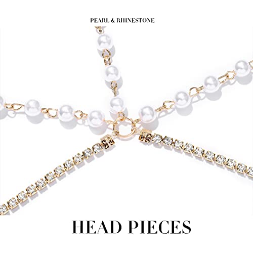 Boho Pearl Head Chain Vintage Crystal Headpieces Wedding Rhinestone Hair Jewelry Party Festival Hair Accessories for Women and Girls (Gold) - color: Gold