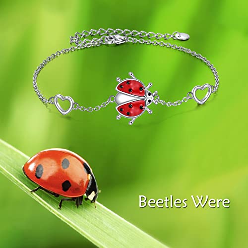 YAFEINI Ankle Bracelets for Women Sterling Silver Mermaid Turtle Ladybug Butterfly Moon Star Pineapple Anklet Link Chain Anklets Jewelry Gifts for Women - style: Ladybug anklet