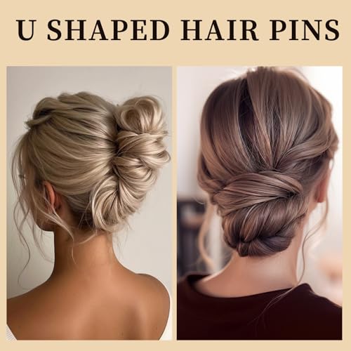 YGDZ 400 Counts Bobby Pins Bun Hair Pins Set, 2inch Bobby Pins for Women, 2.36inch U Shaped Hair Pins for Buns, 5 Colors Brown Blonde Black Hair Accessories for Hair Styling - color: Natural color