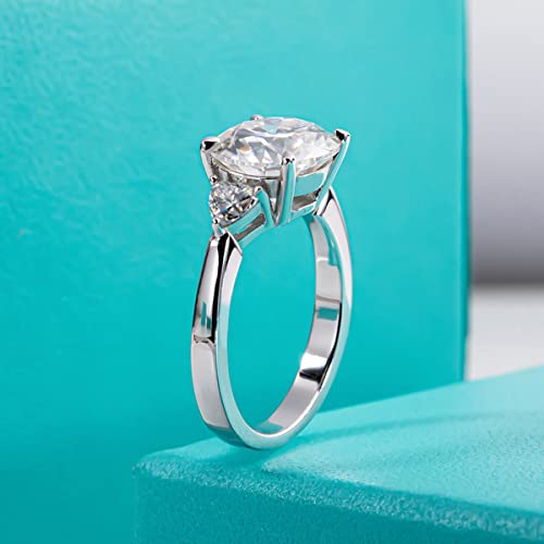 AnuClub Round/Emerald/Marquise Cut Moissanite 3 Stones Engagement Rings D Color VVS1 Round Cut 925 Sterling Silver Anniversary Wedding Promise Rings for Women - color: 4.6cttw Round Cut