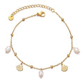 Dainty Gold Shell Pearl Charm Ankle Bracelet for Women Trendy non-Tarnish Adjustable Anklet Summer Beach Fashion Jewelry Gift - color: Pearl