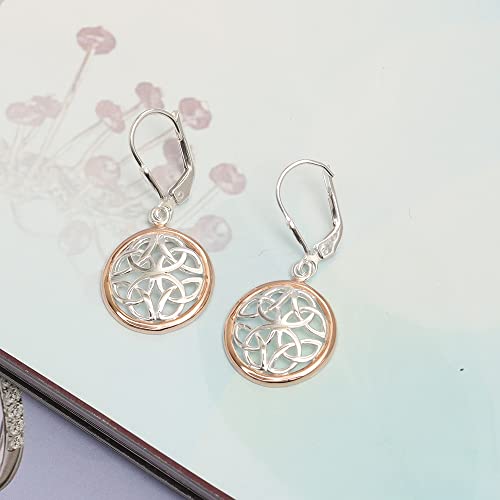 LeCalla 925 Sterling Silver Leverback Drop Earrings | Lightweight Celtic-Knot Filigree Heart Teardrop Dangle Earring for Women's Gift for Her - color: Two-Tone Celtic Knot