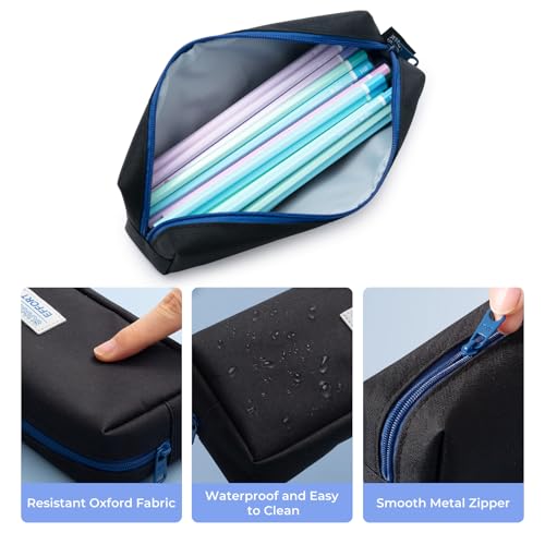 M&G Pencil Case, Large Capacity Pencil Pouch Multi-Use Pencil Case Organizer, Portable Pencil Bags Nylon with Zipper for Makeup Brush Teen Boys Girls Office School (Black)