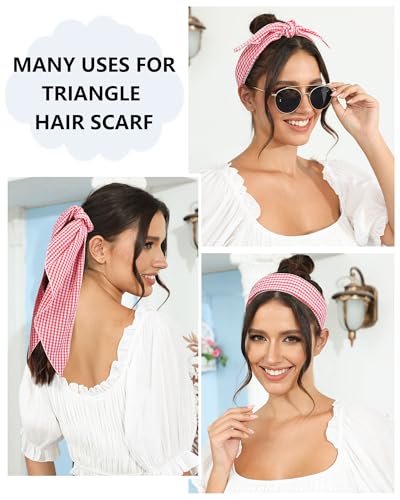 AWAYTR 3Pcs Hair Bandanas Head Kerchief for Women Girls Tie-Back Boho Hair Scarf Headband Bandana Triangle Head Scarf - color: Red Grid + Strawberry + Flowers
