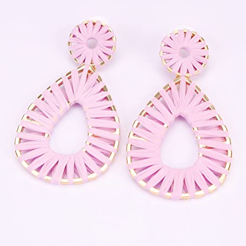 Raffia Teardrop Dangle Earrings Handmad Statement Drop Earrings - color: Lavender