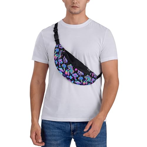 Magic mushrooms Psychedelic colorful hippie boho Fashion casual fanny pack waist bag men women adjustable belt waist bag for travel hiking cycling running festival carnival - color: Black26
