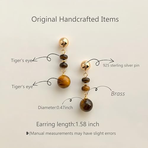 Boho Earrings for Women Natural Stone Beaded Handmade Vintage Dangle Earrings Bohemian Lightweight Hypoallergenic Jewelry for Dailywear Festival Occasions - color: Tiger eye