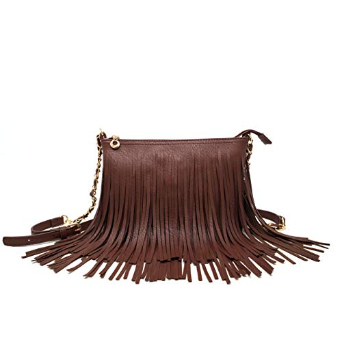Solene Fringe Crossbody Shoulder Bag with Strap, Tassel Messenger bag, Country Style Western Fringe Purse for Women - color: Coffee