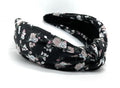 Black Bloom Floral Pattern, Colorful Spring Flower Satin Headbands for Women, Silk Feel, Soft Fabric, Knotted Headband Fashion Designer Top Knot - color: Black Bloom x
