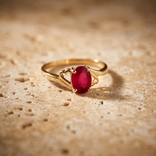 Galaxy Gold 14K Solid Gold 1.15 Carat Natural Ruby Oval Ring for Women - Yellow Gold Fine Jewelry