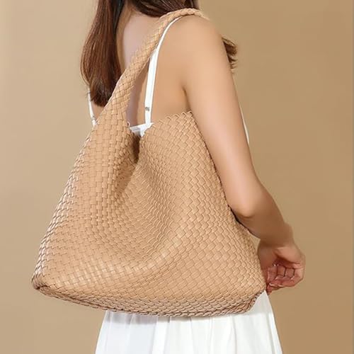 Geelyda Woven Tote Bag for Women with Purse, Fashion Shoulder Hobo Underarm Bags, Large Woven Handmade Work Commuter Day Bags - color: Apricot