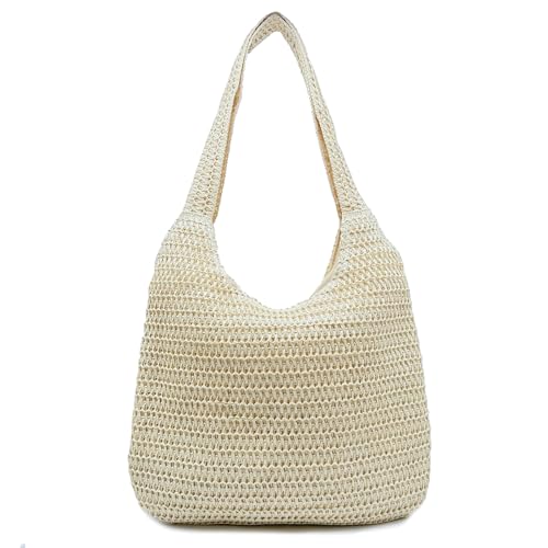 Aphoraeny Straw Beach Bag Buckets Totes Handbag Shoulder Tote Bag Straw Purse Summer Purse Women Summer Handbag - color: C-beige