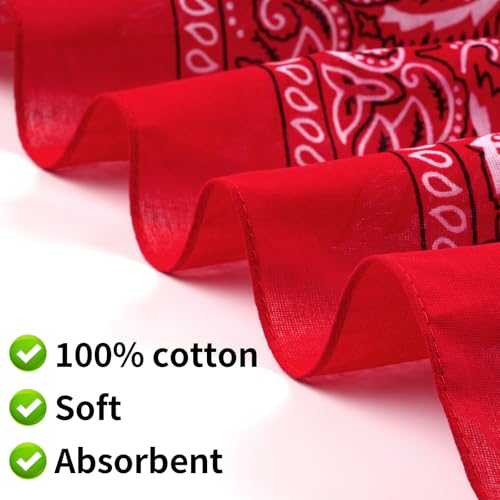 6 Pack Pure Cotton Bandana, Multi-Purpose Square Handkerchief, Face Mask headband for Men and Women - color: Red