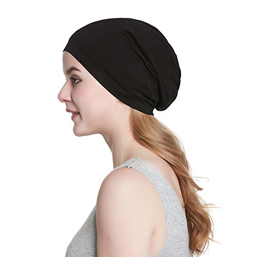 Alnorm Cozy Satin Lined Slouchy Beanie Cap with Soft Elastic Band for Women Black - color: Black
