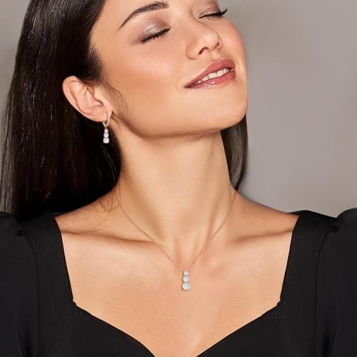 Crysdue Cubic Zirconia Jewelry Set for Women Bridesmaid, Classic Round Cut Drop Lightweight Lever Back Earrings Pendant Necklace Tennis Bracelet for Wedding Prom Party - style: 2pcs Rose Gold