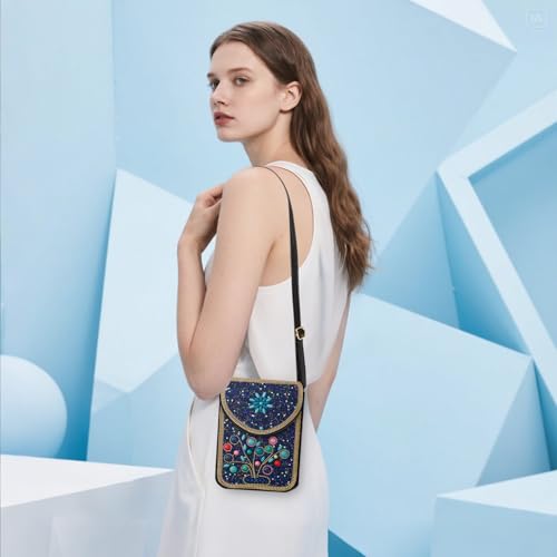 Small Beaded Crossbody Bag for Women, Boho Cell Phone Shoulder Purse Wallet with Handcrafted Colorful Beads - color: Tree-7