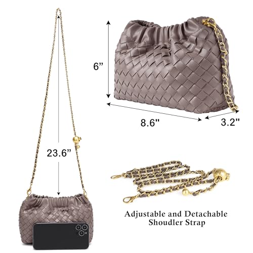 Joryin Woven Women's Crossbody Bag & Evening Purse, Trendy Dumpling Clutch & Hobo Cloud Shoulder Bag Trendy Dumpling Clutch - color: Woven Leather-taupe