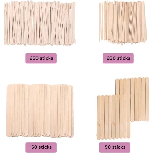 Mibly 4 Style 600 Pcs Assorted Wooden Wax Sticks for Body Legs Face Small Medium Large Sizes Eyebrow Waxing Applicator Spatulas for Hair Removal or Wood Popsicle Craft Sticks (Mix Sticks Pack of 600) - size: Mix Sticks Pack of 600