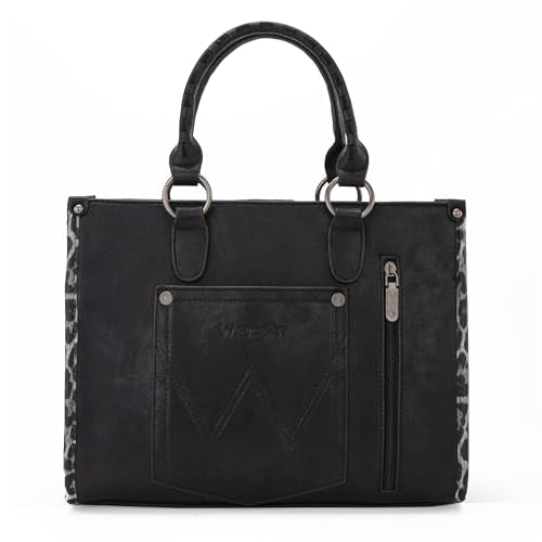 Montana West Wrangler Animal Print Tote Bag for Women Western Purse Boho Top Handle Satchel Handbag - color: Leo Black