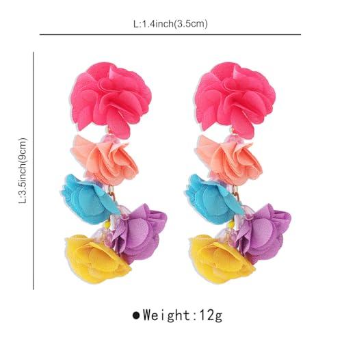 Colorful Flower Fringe Statement Earrings for Women Bohemia Vintage Big Fabric Floral Dangle Earrings Exaggerated Flower Earrings Ethnic Style Jewelry