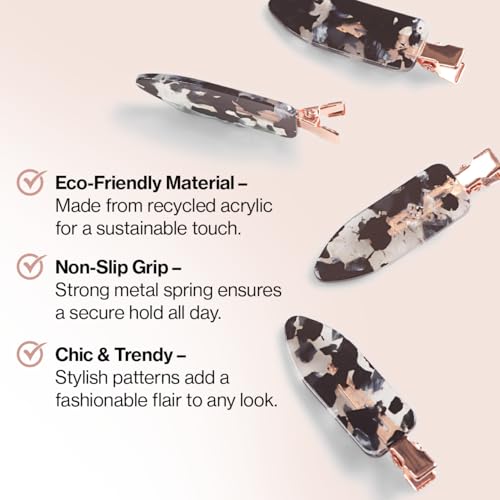 Kitsch Creaseless Hair Clips for Women - No Crease, No Bend Hair Clips for Styling, Bangs, Makeup Application, Face Wash | Recycled Acrylic - Black Terrazzo | Ideal Gifts for Women, 4pcs - color: Black Terrazzo
