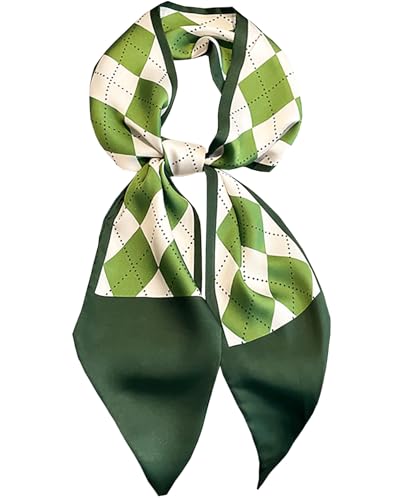 Purse Scarf For Handbags Head Scarves For Women's Hair Bags Scarfs Long Skinny Scarves Fashion Silky - color: A26-green Diamond Lattice