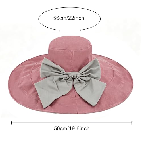 Women's Foldable Floppy Sun Hats Reversible Vacation Beach Cap Summer Wide Brim UPF 50+ Travel Fishing Bucket Hat - color: Pink, Cotton Linen