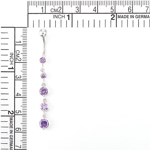 COOLSTEELANDBEYOND Belly Chain Belly Button Ring Body Jewelry Piercing Navel Ring with Long Dangle Cubic Zirconia - color: F-Metal Color:Silver; Stone Color:Purple