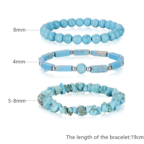 3Pcs Natural Stone Bracelets for Women 8mm Crystal Beaded Bracelets Handmade Stretch Bracelet Healing Crystal Jewelry for Women - style: Turquoise bracelets