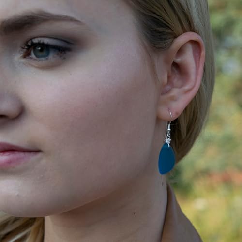 Popular Recycled Sea Glass Earrings on Sterling Silver Hooks - color: Ocean Blue