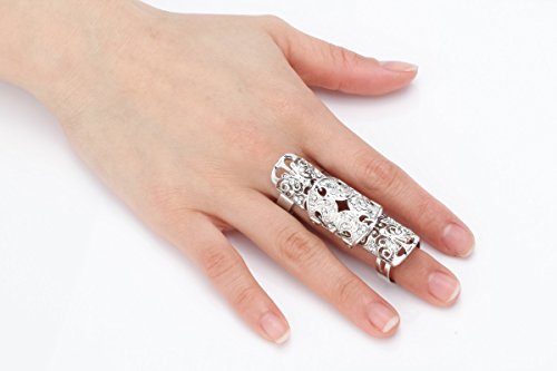 Szxc Jewelry Women's Crystal Double Full Finger Armor Knuckle Ring Adjustable - color: clear