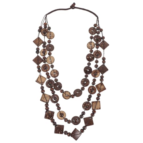 Happyyami 3- Layered Statement Necklace Womens Bohemia Choker Necklaces Multicolor Fashion Wood Bead Necklace