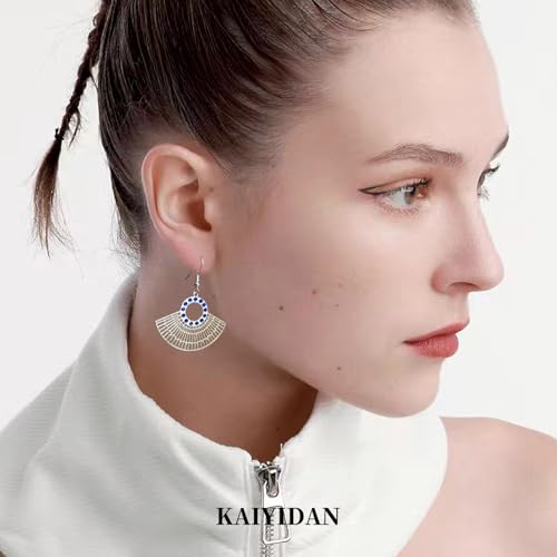 Silver Dangle Earrings For Women Trendy,Boho Cute Drop Western Earings,Vintage Gothic Ethnic Statement Beach Vacation Long Earrings with Leaf Teardrop Turquoise Crystal Tassels,Fashion Jewelry Birthday Gift. - color: A13) Hollow out Fan shaped