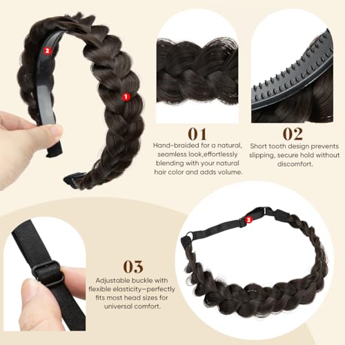 CJL HAIR 2PCs Braided Headbands Hair Piece for Women Synthetic Hair Hoops Head Bands Handmade Braid Hairband Accessories Elastic Stretch Headwrap Middle Grey - color: 2PCS-Middle Grey