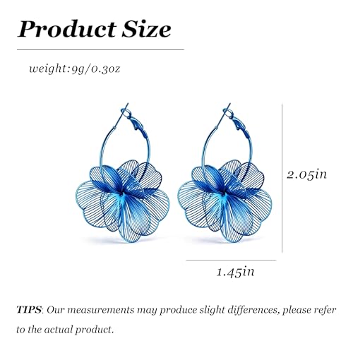 Gold Flower Statement Earrings for Women Boho Trendy Hoop Earrings Floral Dangle Petal Earring Prom Wedding Jewelry Gifts - color: A7:blue