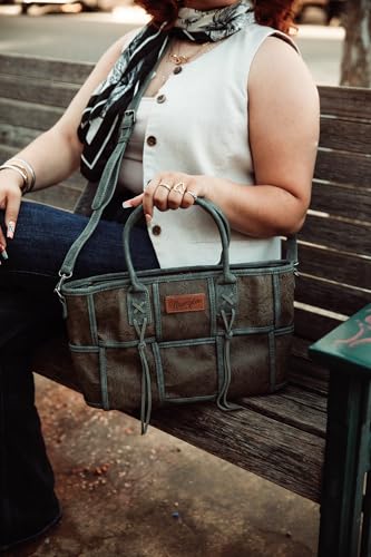 Montana West Wrangler Woven Tote Bag for Women Western Floral Tooled Purses and Handbags - color: Floral Tooled Green