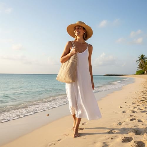 2/4 Pcs Crochet Mesh Beach Tote Bags, Summer Aesthetic Boho Knit Bag for Women Casual Vacation Essentials - color: Beige + Khaki
