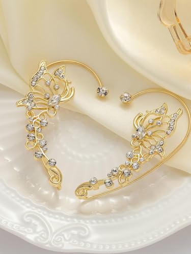 2 PCS Butterfly Ear Cuff Fairy Wing Cuff Wraps Vintage Non-Piercing Fake Earrings for Women Bridal Wedding Party Prom Ball Jewelry Crystal Rhinestone Sparkling - style: Style2