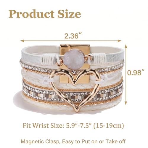 Long tiantian Leather Bracelets for Women Warp Bracelet Stackable Boho Layered Bracelet Chunky Heart Trendy Birthday Gifts for Her - color: A7:Bracelet for Women(White)
