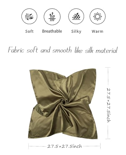 Hioyiwse Satin Square Scarf for Women Solid Color Emulation Silk Handkerchief Hair Ribbon Headband Handbag Purse - color: D14-army Green(23.6*23.6inch)