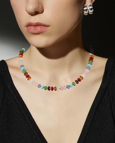 Boho Beaded Necklace for Women, Colorful Natural Stone Choker Necklace, Summer Beach Bead Necklaces Handmade Jewelry Birthday Gifts - color: 8MM
