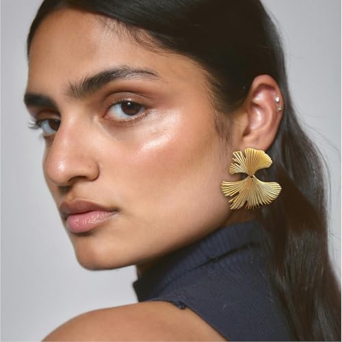 JUN MEIR'S 18K Gold Plated Drop Dangle Earrings for Women, Birthday Anniversary Jewelry Gifts for Wife, Mom, Best Friend - style: Ginkgo