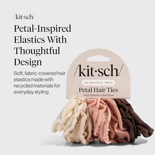 Kitsch Petal Hair Ties No Damage - Strong, Stretchy & Snag-Free Hair Bands | Soft Fabric Ponytail Holders, Stylish Elastics for Everyday Hairstyles | Ideal Gifts for Women - Blush, 10pcs - color: Blush Petal (Pack of 10)