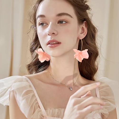 Exaggerated Bohemian Resin Rose Flower Petal Dangle Drop Earrings Long Acrylic Tiered Floral Tassel Earring for Women - color: Light Pink