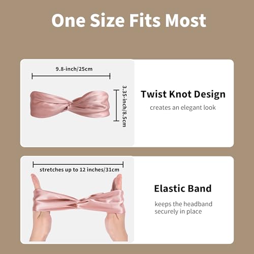 ZLYC Mulberry Silk Headband Elastic Twist Knotted Head Bands for Women's Hair, Solid Luxury Coral - color: Solid Luxury Coral