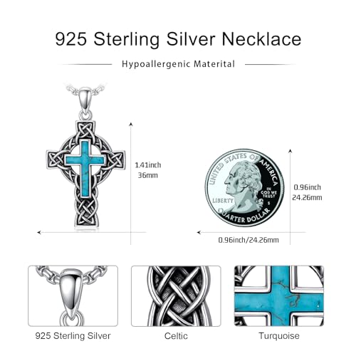 Turquoise Necklaces 925 Sterling Silver Western Necklace Boho Jewelry for Men Women Her Birthday Valentines Day Gifts - style: Mens