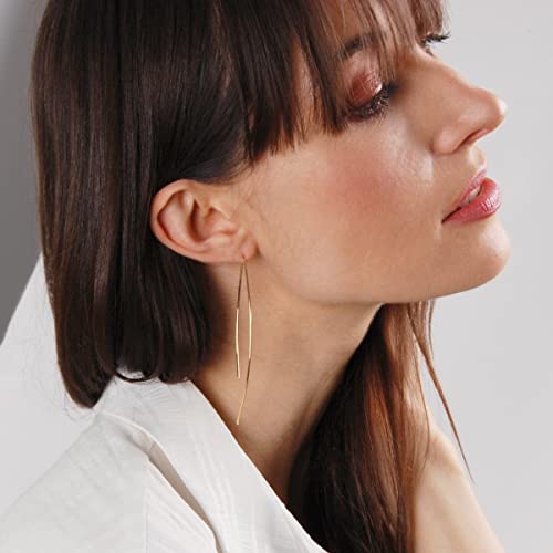 Upside Down Hoop Earrings - Hypoallergenic Lightweight Wire Needle Drop Dangle Threader Hoops for Women, Safe for Sensitive Ears - Plated in 925 Sterling Silver or 18k Gold - color: 3.25" inch - 18k Gold Plated