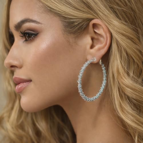 Symvikio Large Clip On Hoop Earrings for Women,14K Gold Big Circle Clip Hoops Chunky Earring Clips for Non Pierced Ears Lightweight Jewelry Gifts 50mm - color: Silver